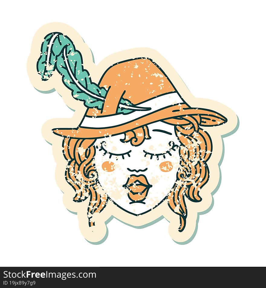 grunge sticker of a human bard character. grunge sticker of a human bard character