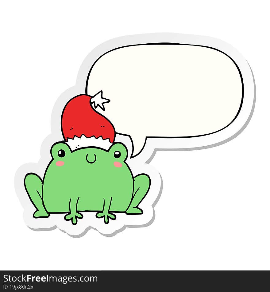 cute cartoon christmas frog and speech bubble sticker