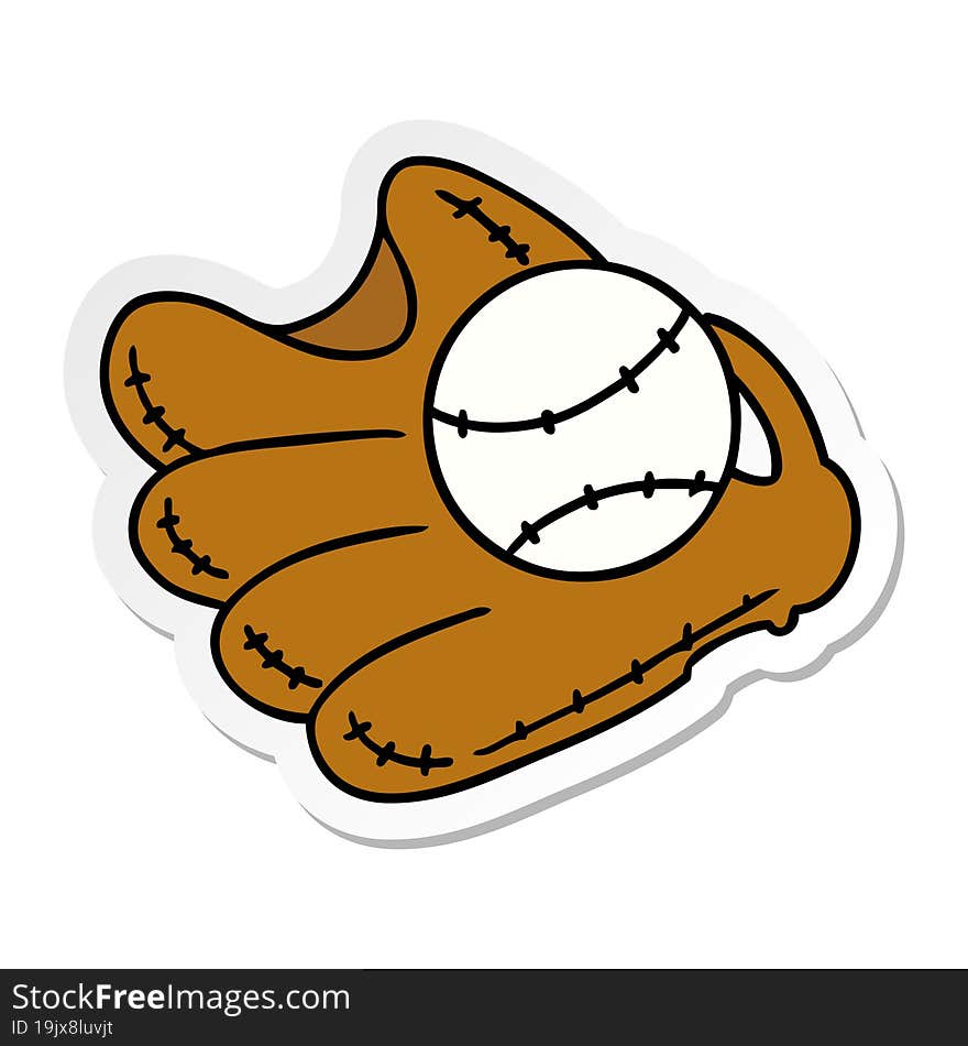 sticker cartoon doodle of a baseball and glove