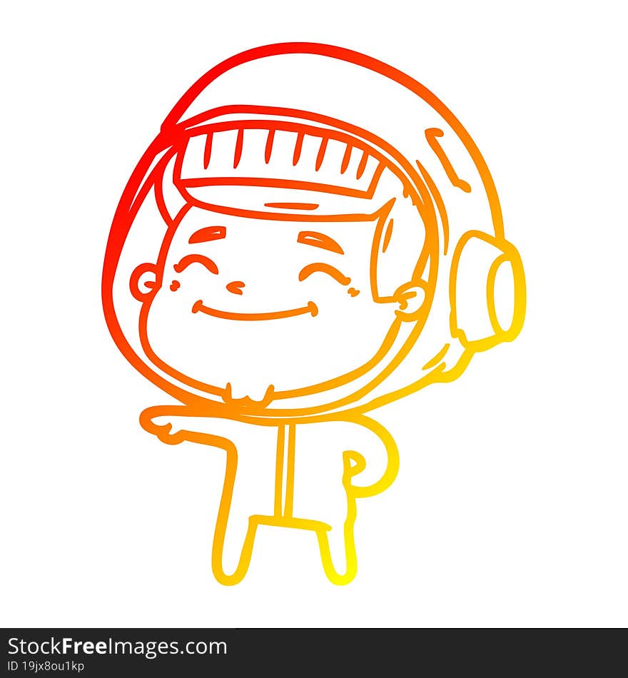 warm gradient line drawing of a happy cartoon astronaut