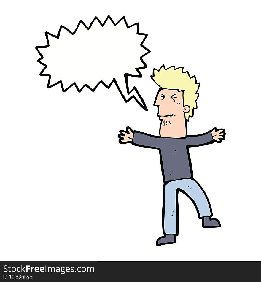 cartoon stressed man with speech bubble