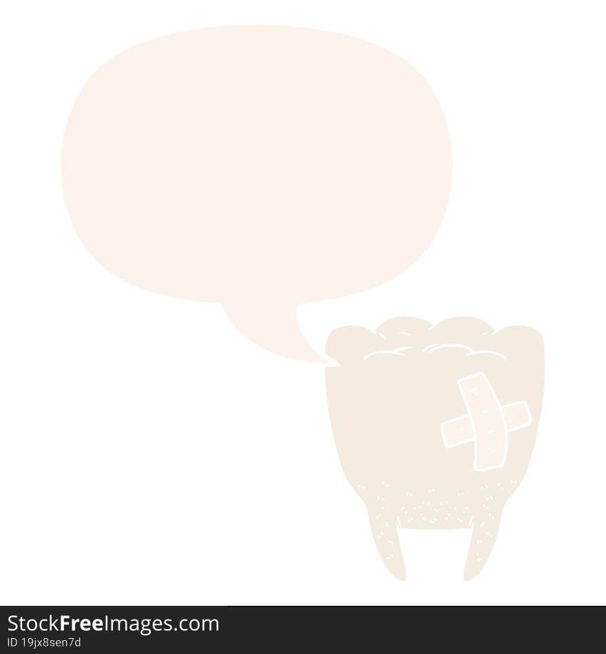 cartoon bad tooth and speech bubble in retro style