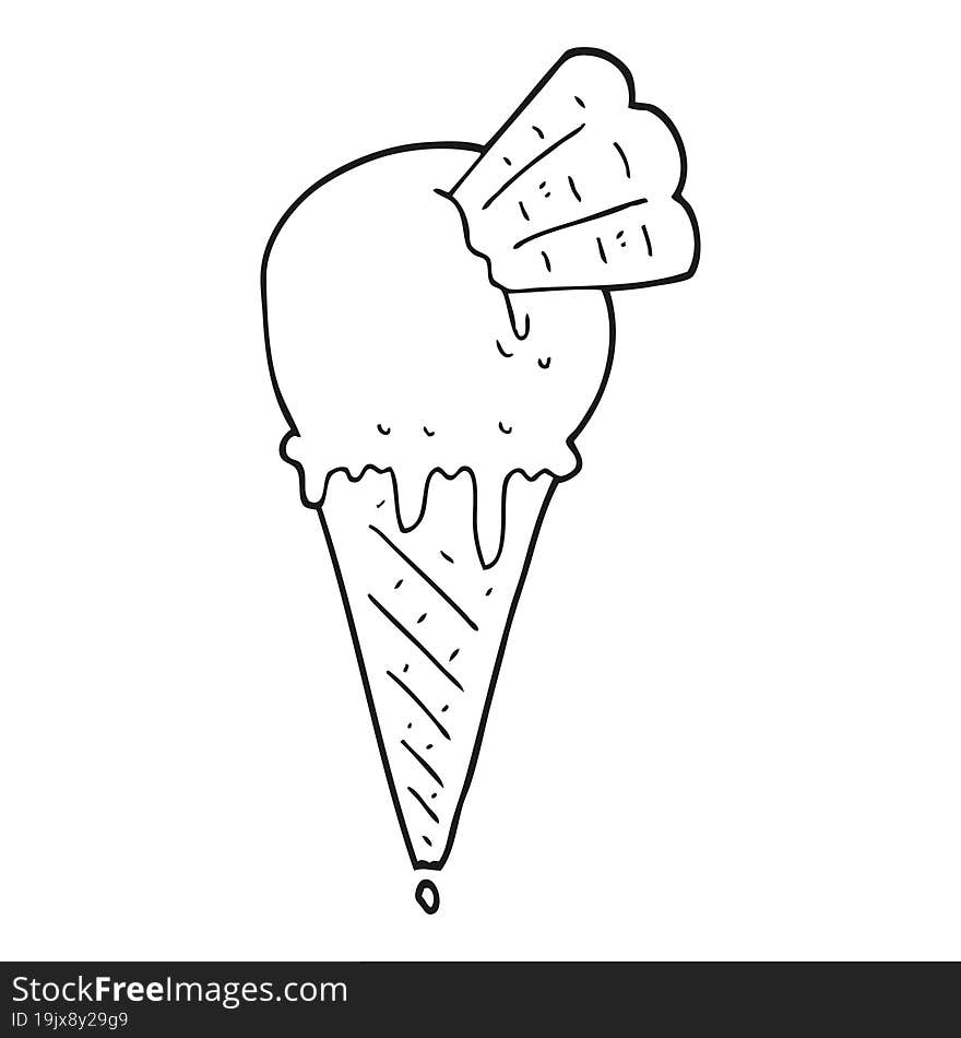 black and white cartoon ice cream cone