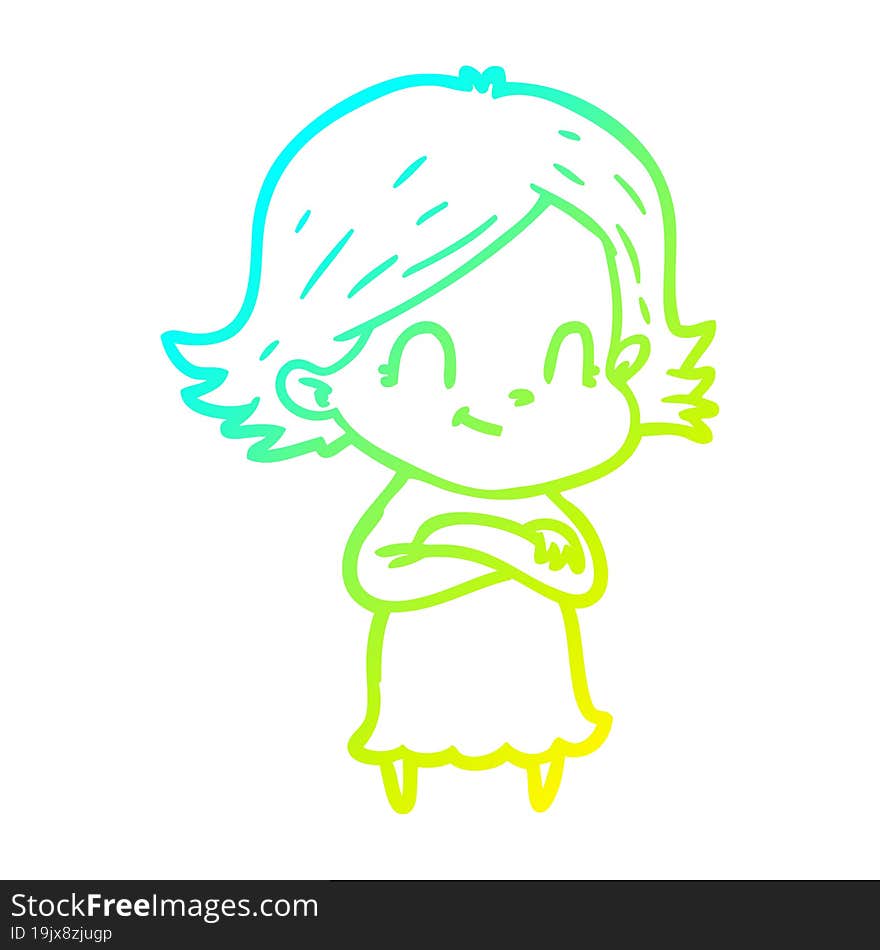 cold gradient line drawing cartoon friendly girl