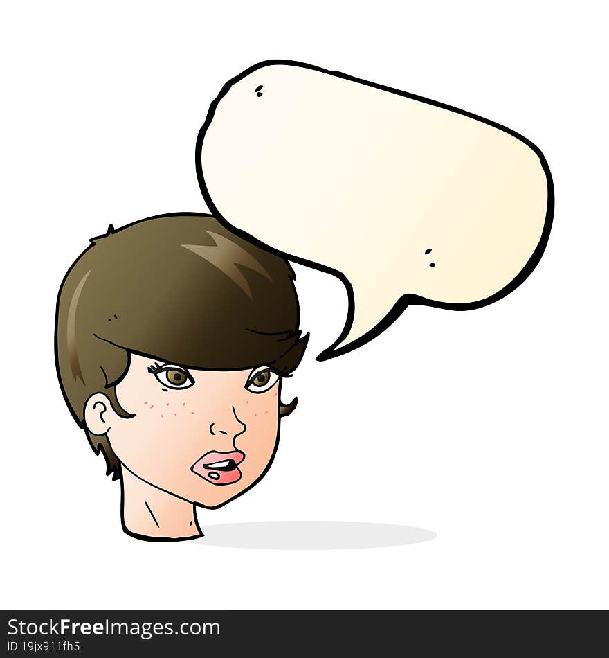 cartoon pretty female face with speech bubble