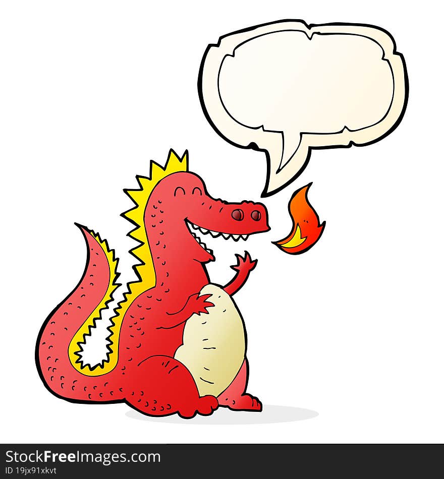 Cartoon Fire Breathing Dragon With Speech Bubble