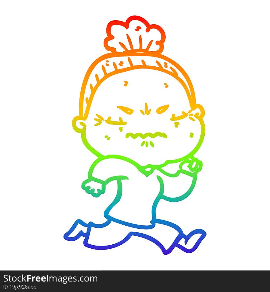 rainbow gradient line drawing cartoon annoyed old lady