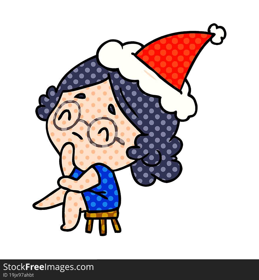 christmas cartoon of kawaii lady