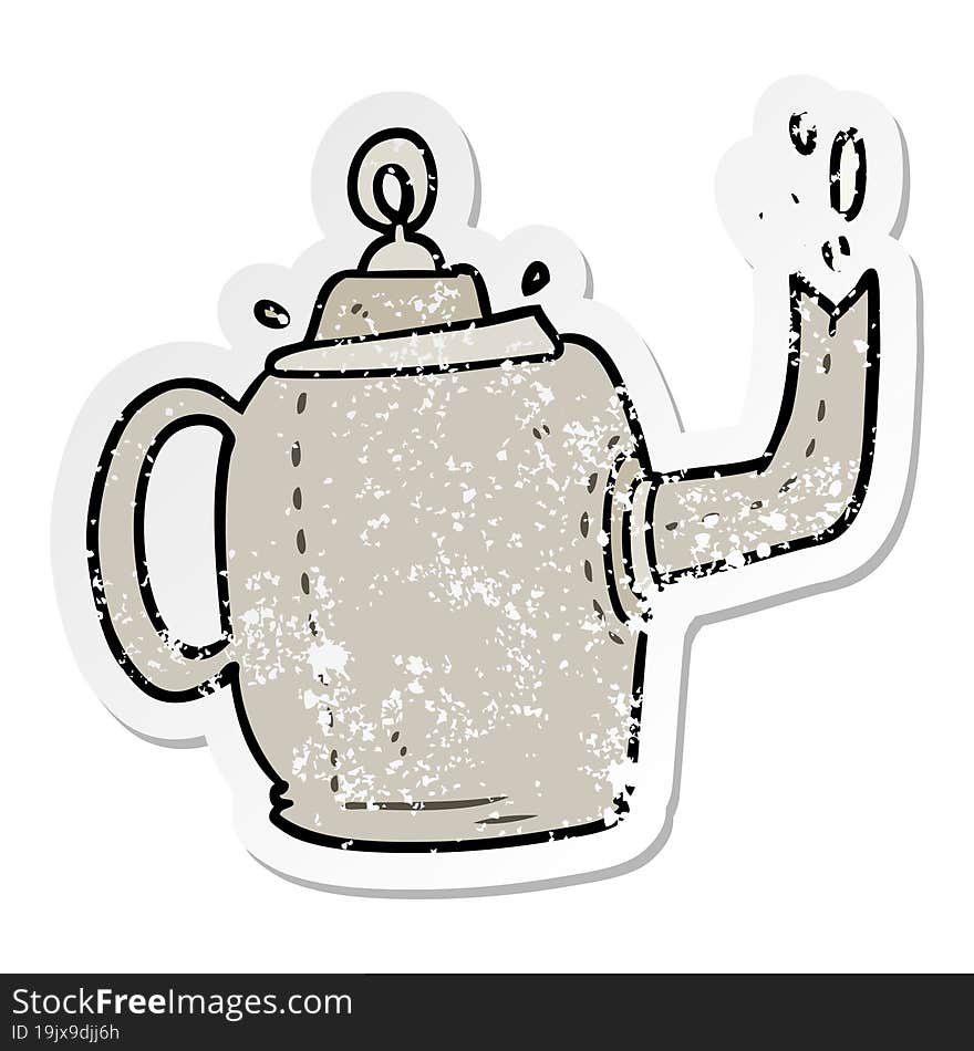 distressed sticker of a cartoon old kettle