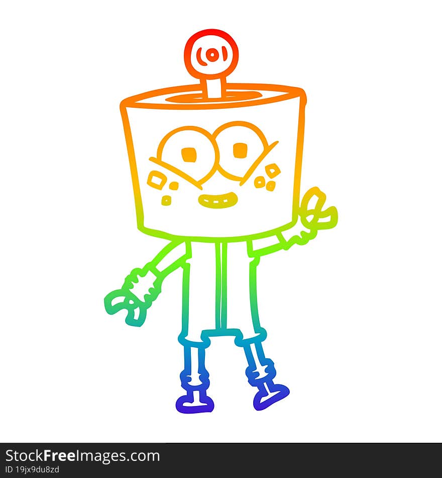 rainbow gradient line drawing of a happy cartoon robot