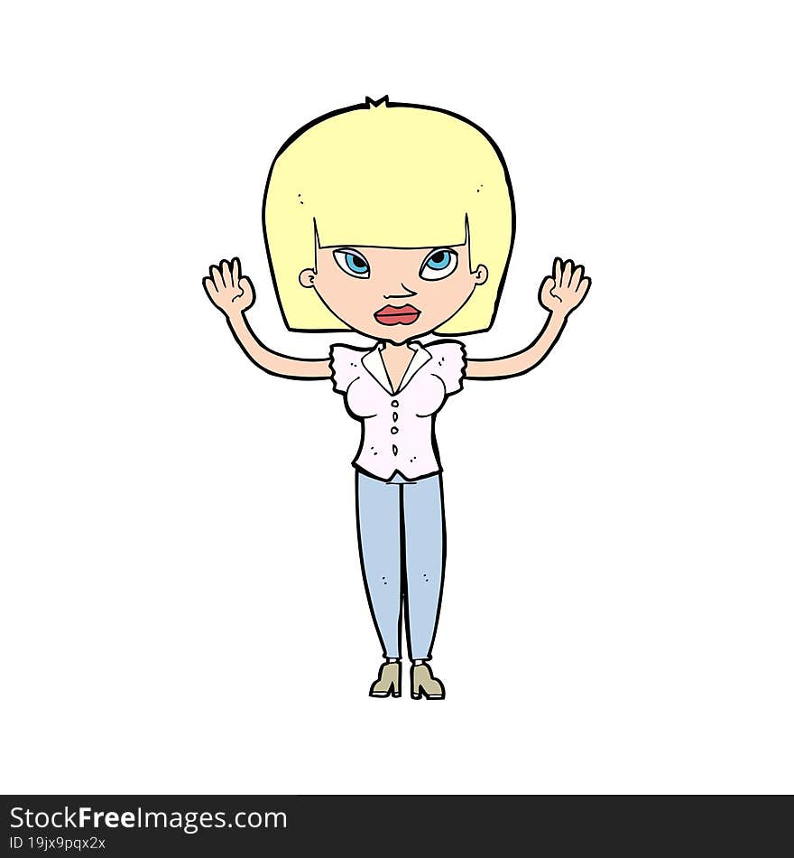 cartoon woman with raised hands