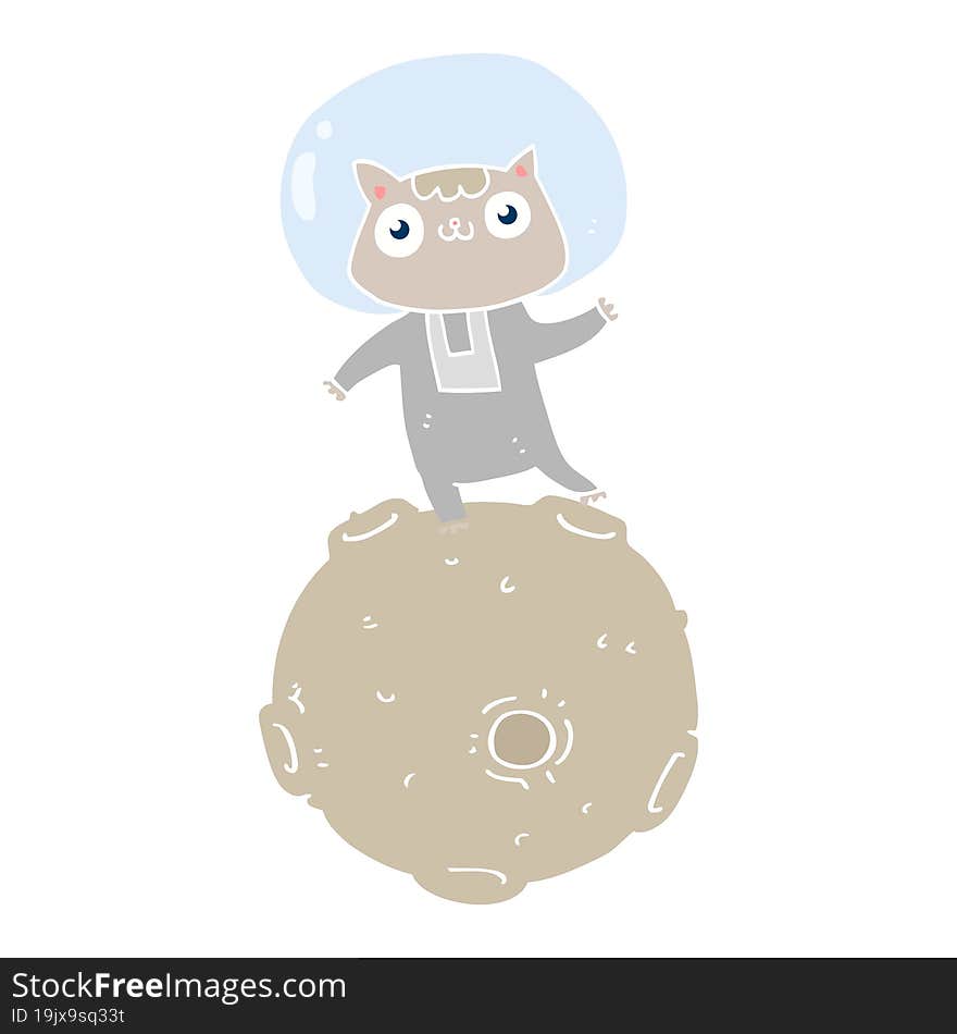 Cute Flat Color Style Cartoon Astronaut Cat