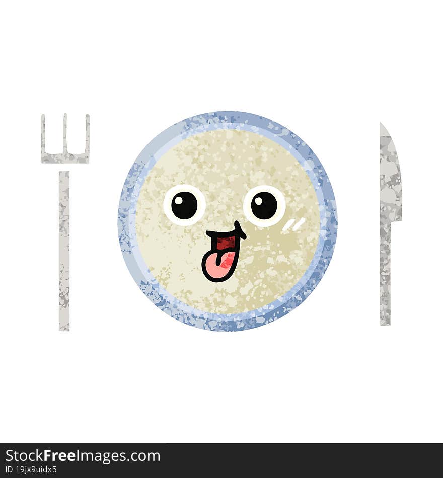 retro illustration style cartoon of a dinner plate