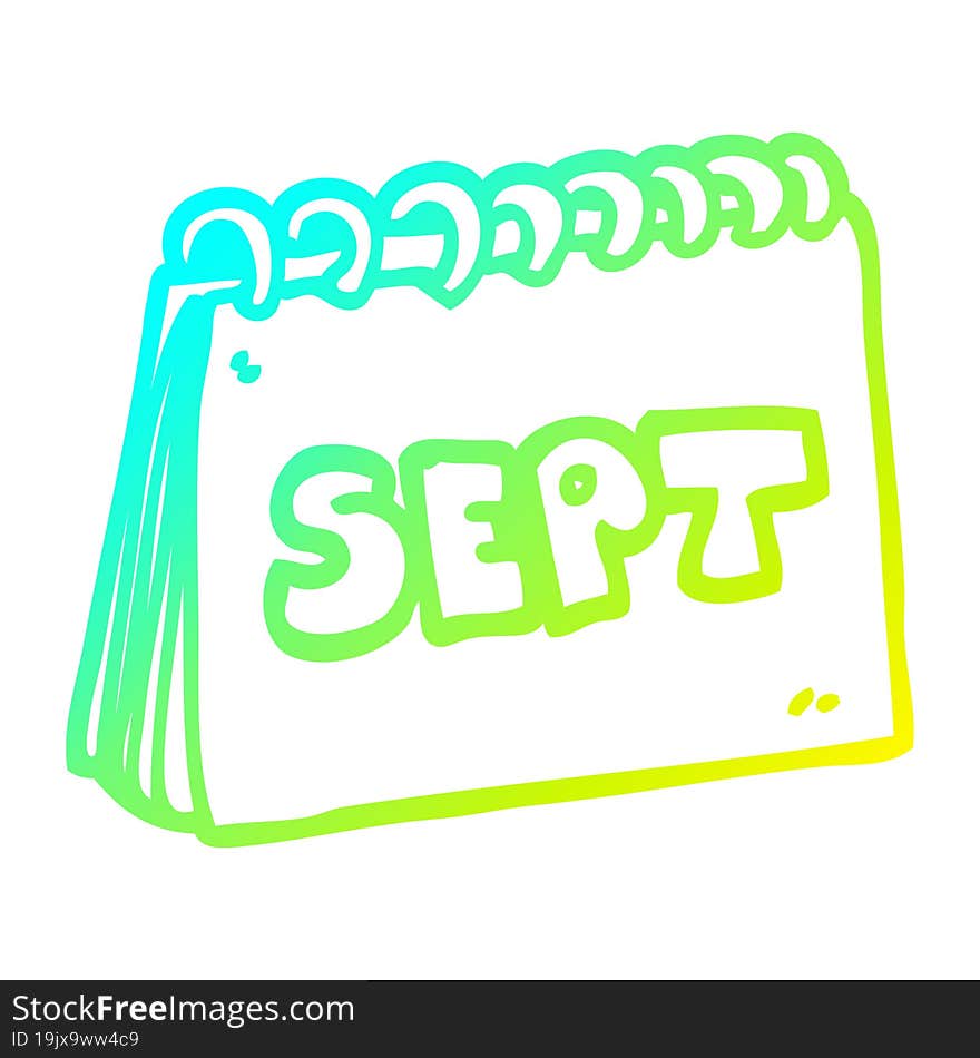 cold gradient line drawing cartoon calendar showing month of september