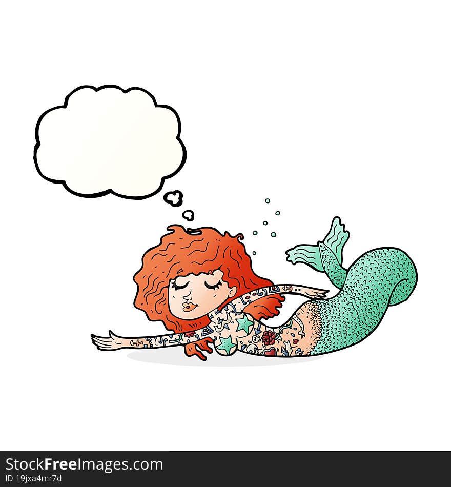 Cartoon Mermaid With Tattoos With Thought Bubble