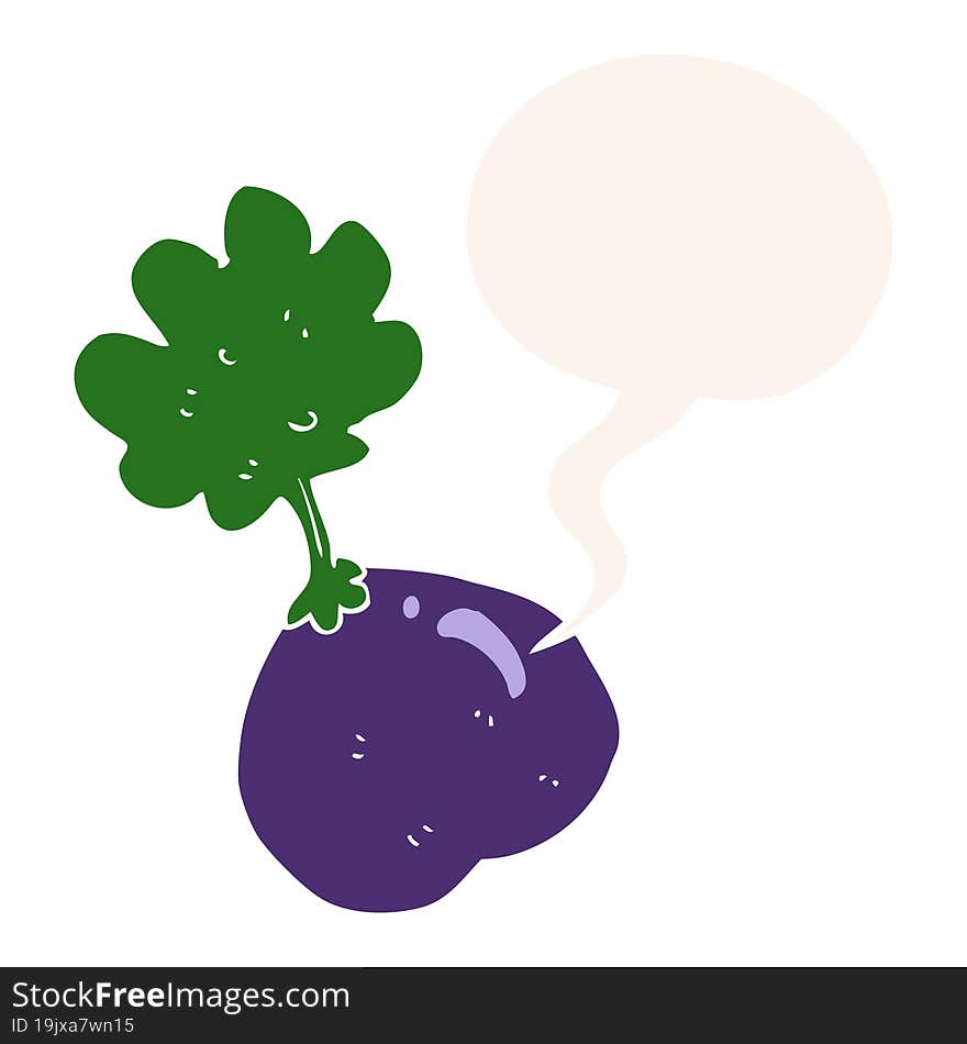 cartoon vegetable with speech bubble in retro style