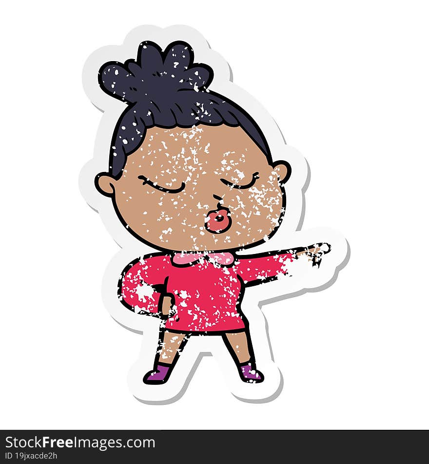 distressed sticker of a cartoon calm woman