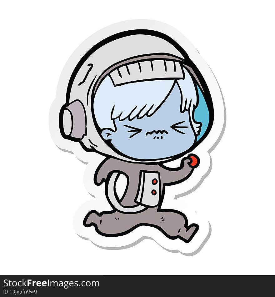 sticker of a angry cartoon space girl running