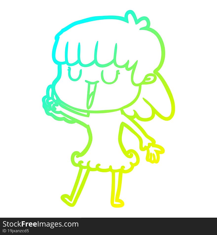 cold gradient line drawing of a cartoon woman