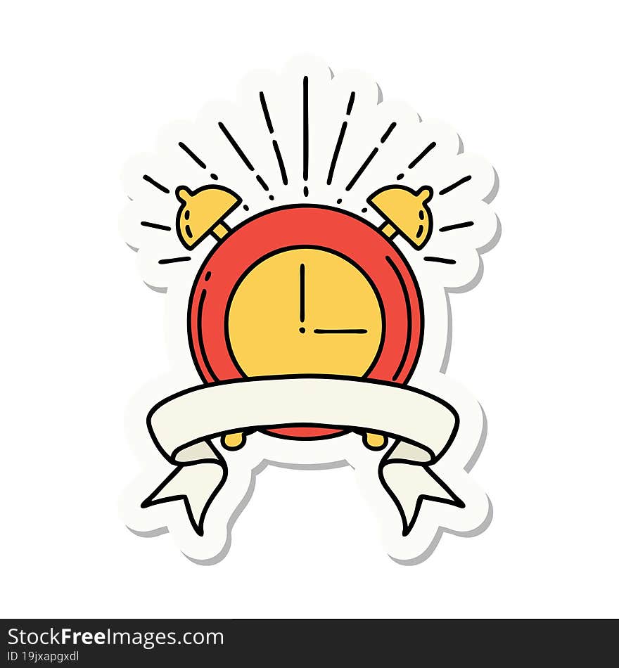 Sticker Of Tattoo Style Ringing Alarm Clock