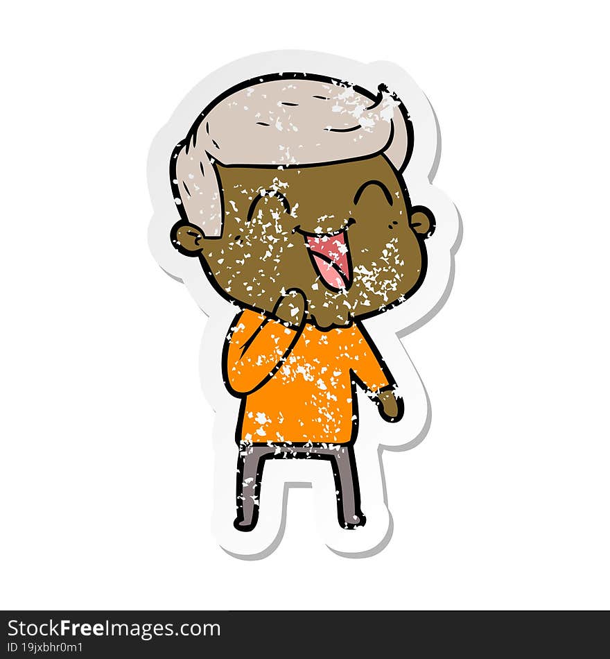 Distressed Sticker Of A Cartoon Man Laughing