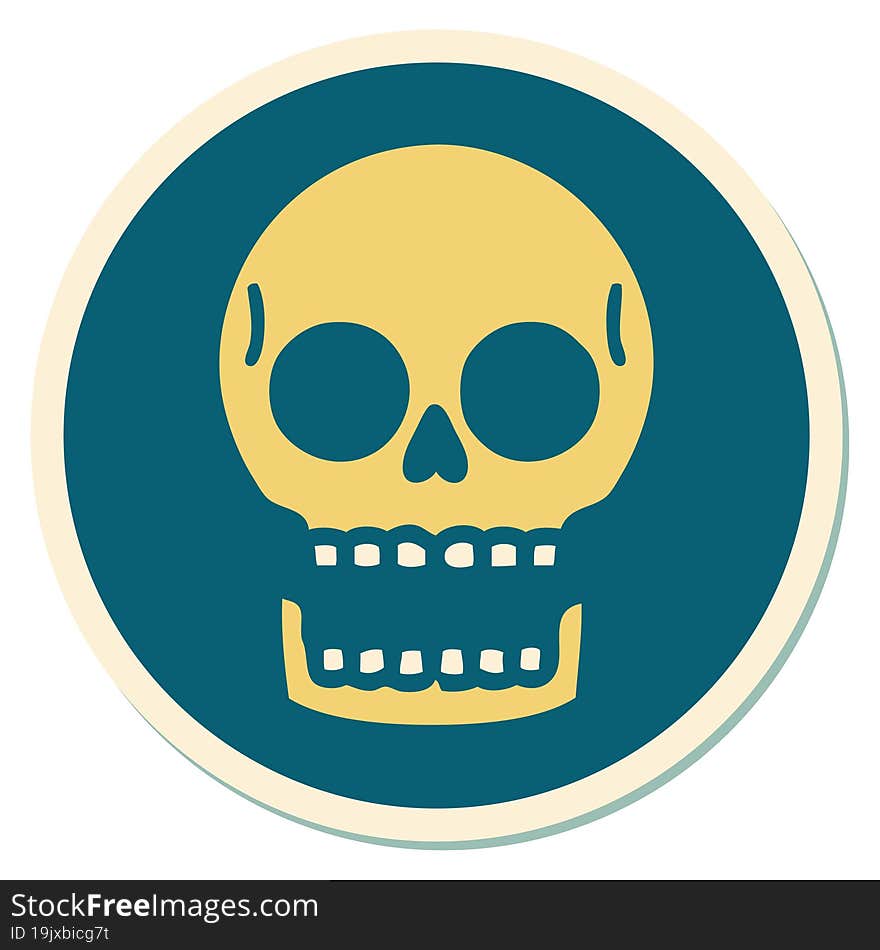 sticker of tattoo in traditional style of a skull. sticker of tattoo in traditional style of a skull