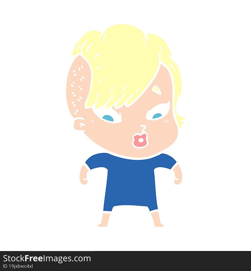 flat color style cartoon surprised girl