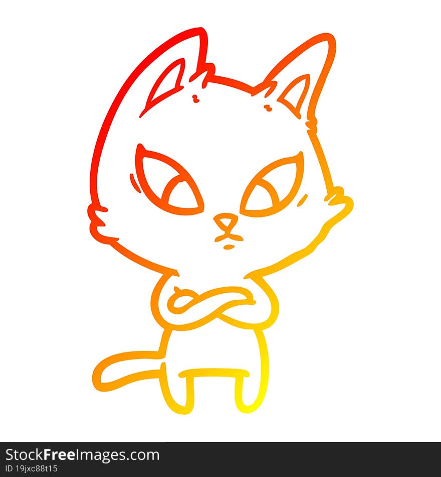 warm gradient line drawing confused cartoon cat