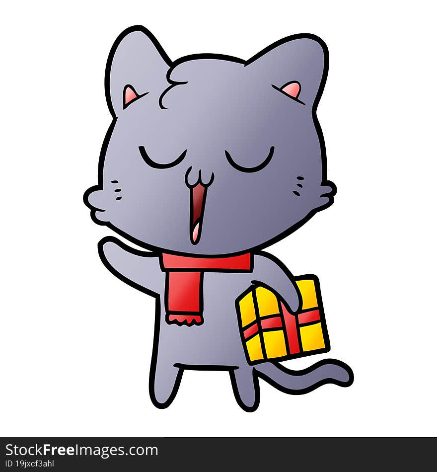 cartoon cat with gift. cartoon cat with gift