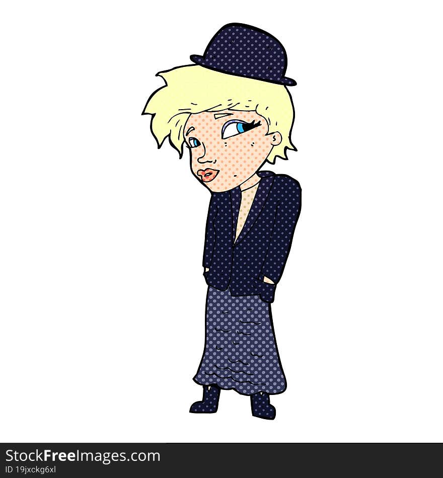 Cartoon Woman In Bowler Hat