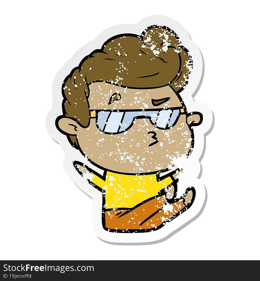 distressed sticker of a cartoon cool guy