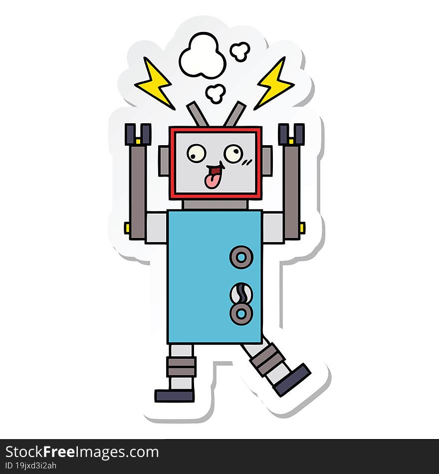 Sticker Of A Cute Cartoon Crazy Broken Robot