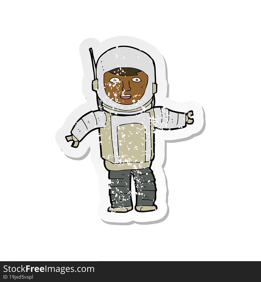 retro distressed sticker of a cartoon astronaut