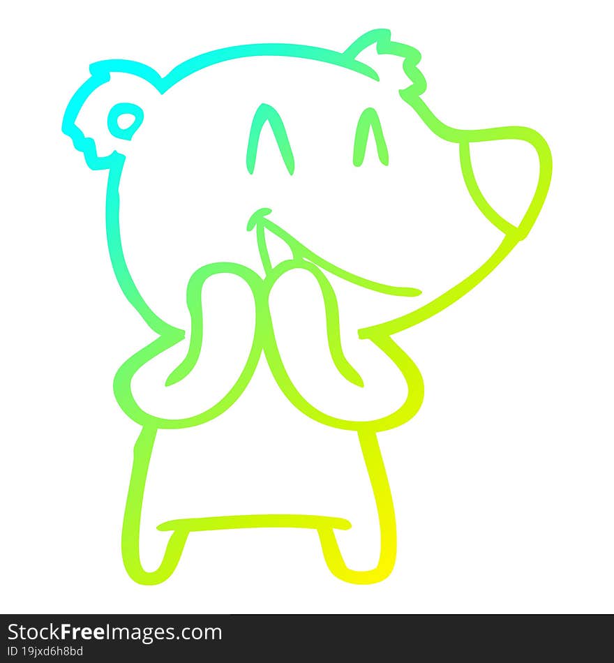 cold gradient line drawing of a laughing bear cartoon