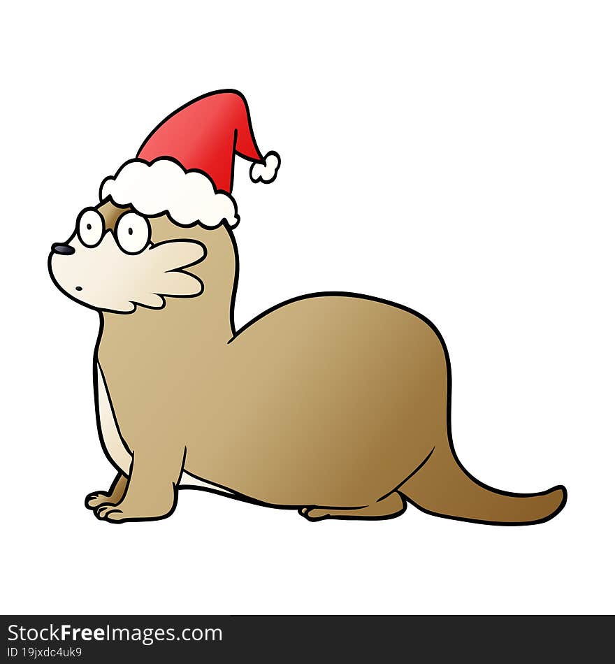 gradient cartoon of a otter wearing santa hat