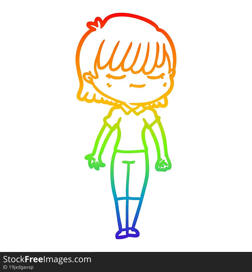 rainbow gradient line drawing of a cartoon woman