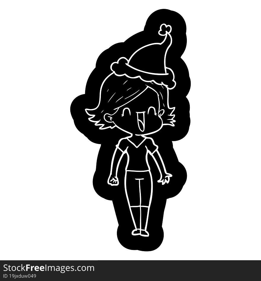 cartoon icon of a happy woman wearing santa hat