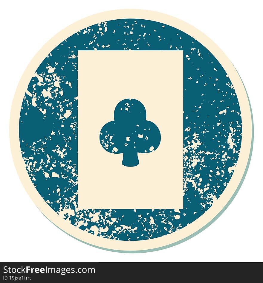 distressed sticker tattoo style icon of the ace of clubs