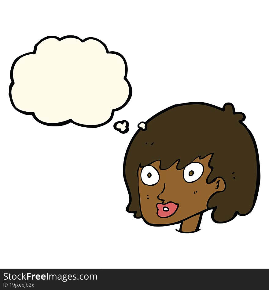 Cartoon Happy Female Face With Thought Bubble