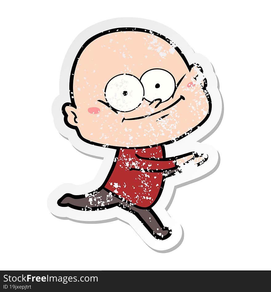 distressed sticker of a cartoon bald man staring