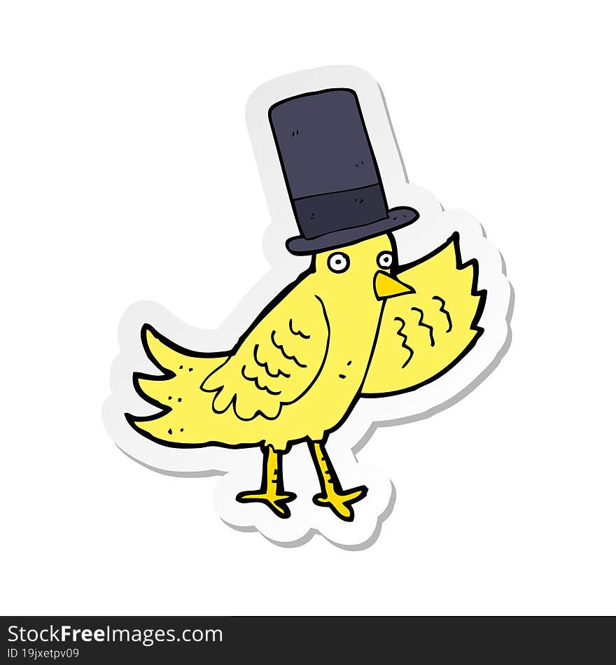 Sticker Of A Cartoon Bird In Top Hat