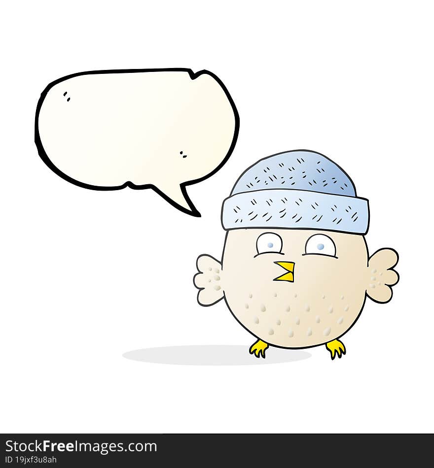 freehand drawn speech bubble cartoon owl wearing hat