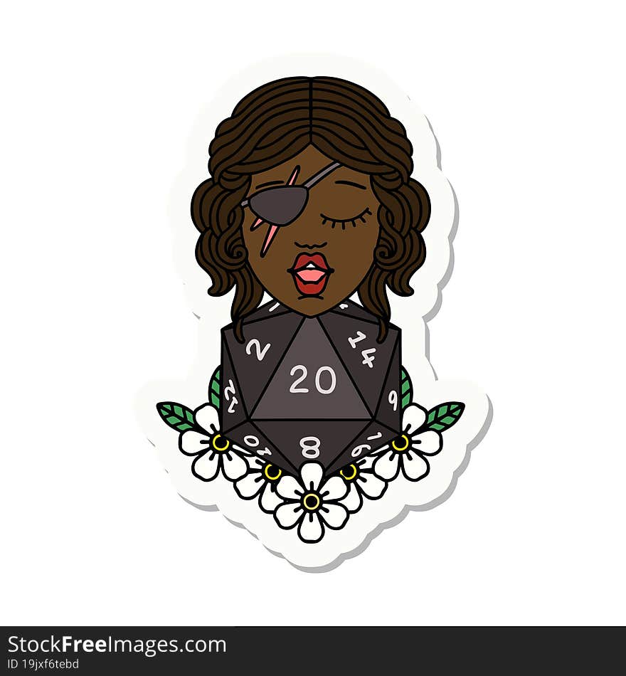 human rogue with natural twenty dice roll sticker