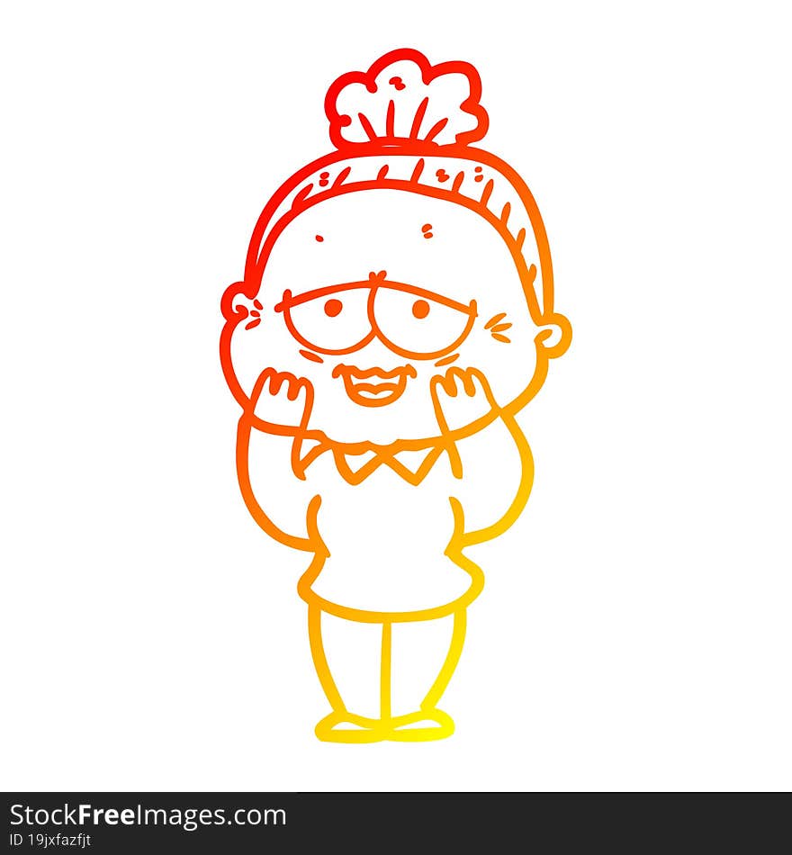 Warm Gradient Line Drawing Cartoon Happy Old Lady