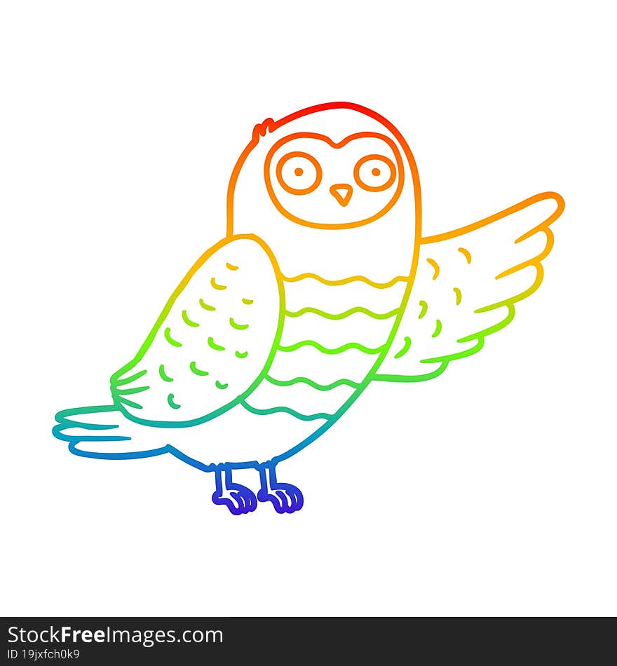 rainbow gradient line drawing cartoon owl pointing