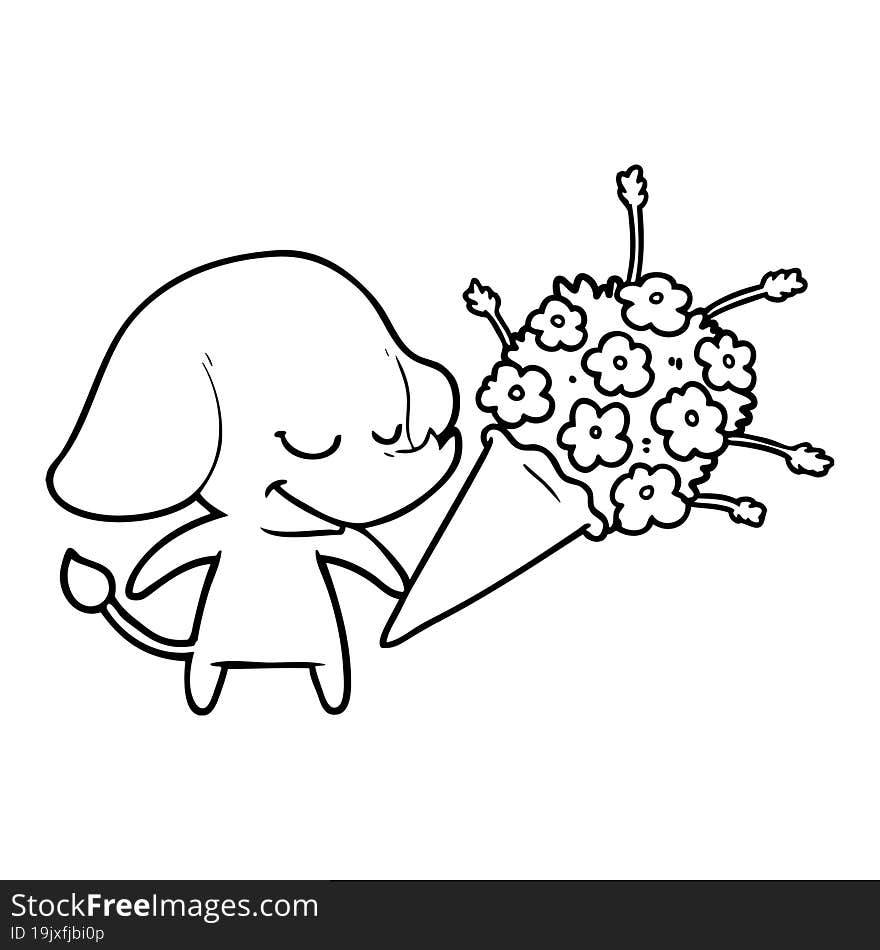 cartoon smiling elephant with flowers. cartoon smiling elephant with flowers