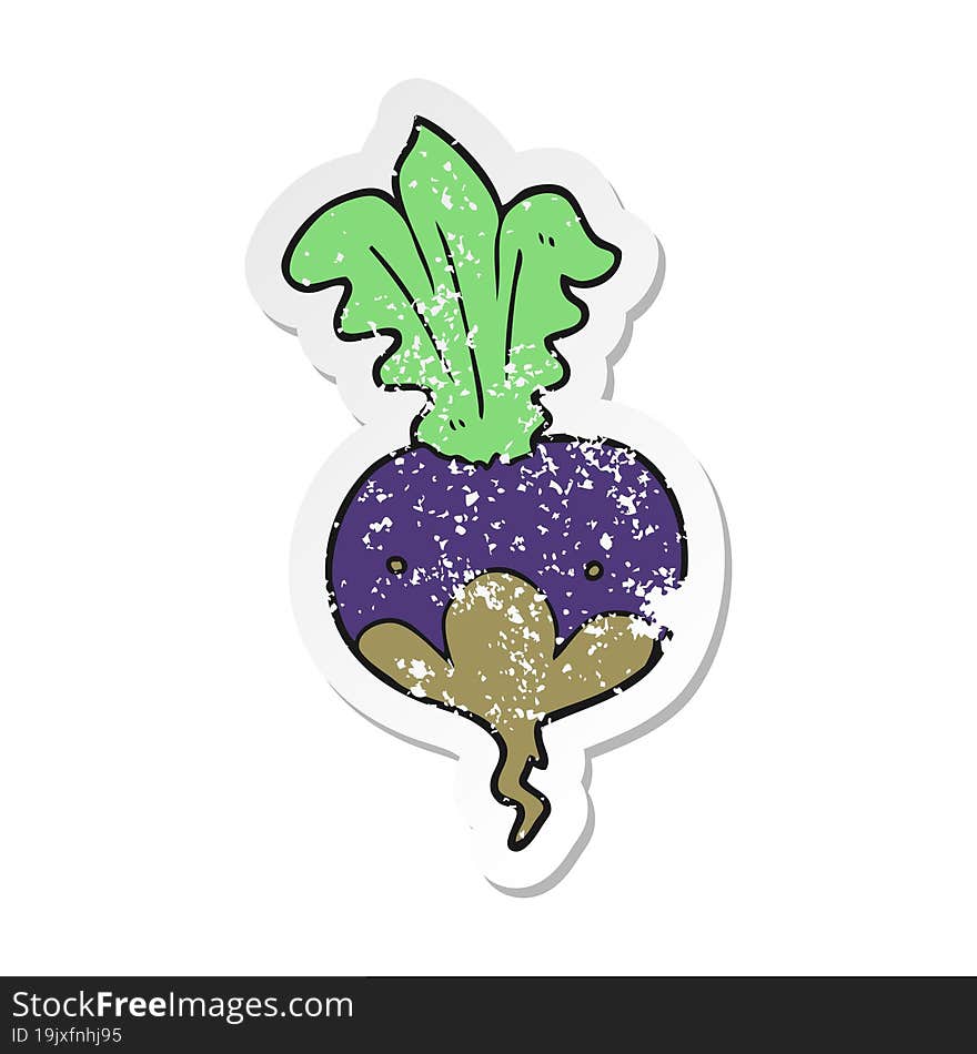 retro distressed sticker of a cartoon beet