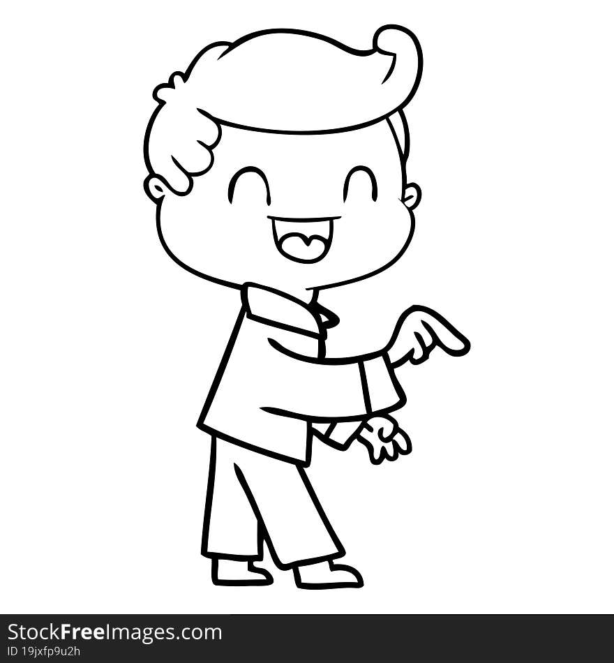 cartoon happy man pointing. cartoon happy man pointing