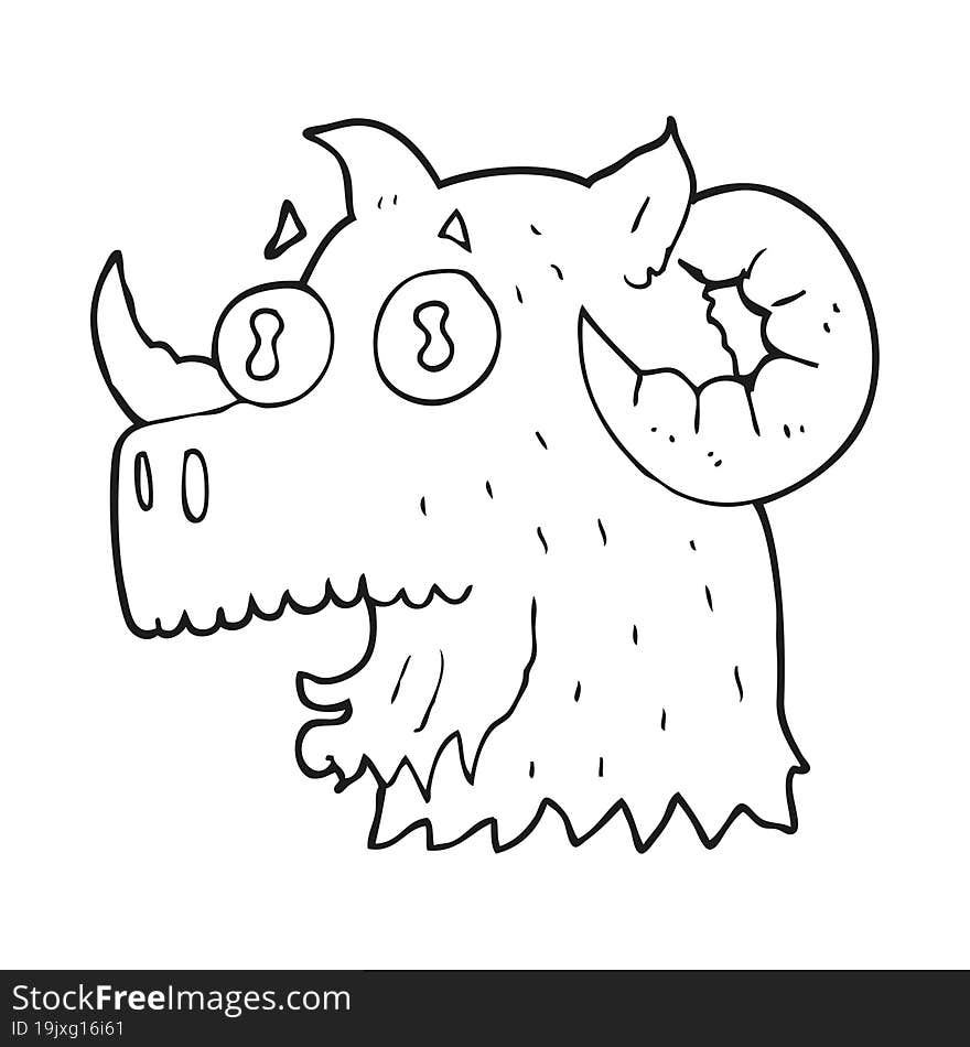 black and white cartoon ram head