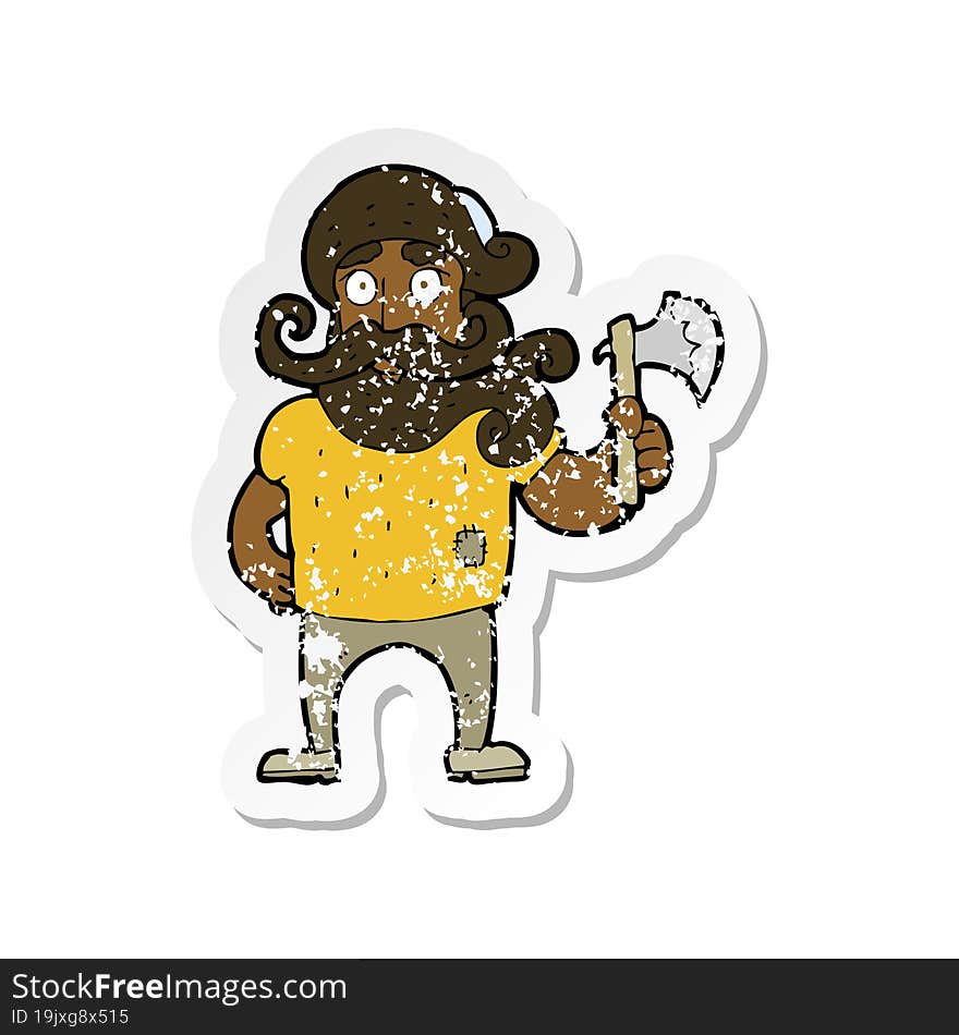 retro distressed sticker of a cartoon lumberjack with axe